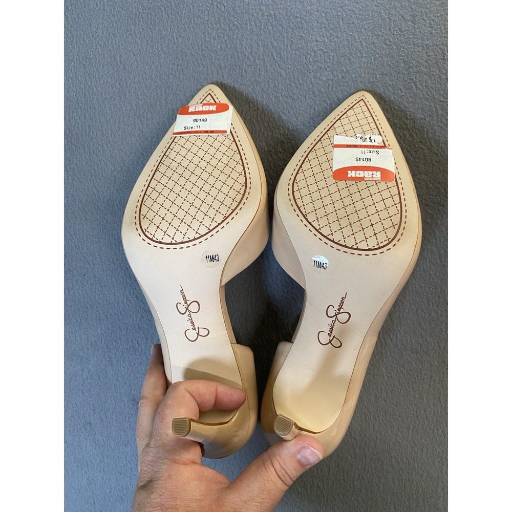 Jessica Simpson Women's Size 11 D'Orsay High Heel Pumps Stiletto Glossy Beige - Picture 4 of 6